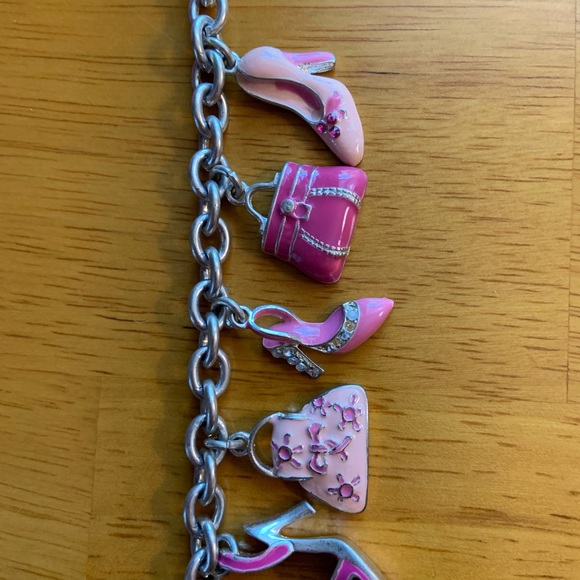 Silver-tone and enamel girlie charm bracelet with shoe and purse charms, 7.5 in. - Picture 2 of 8